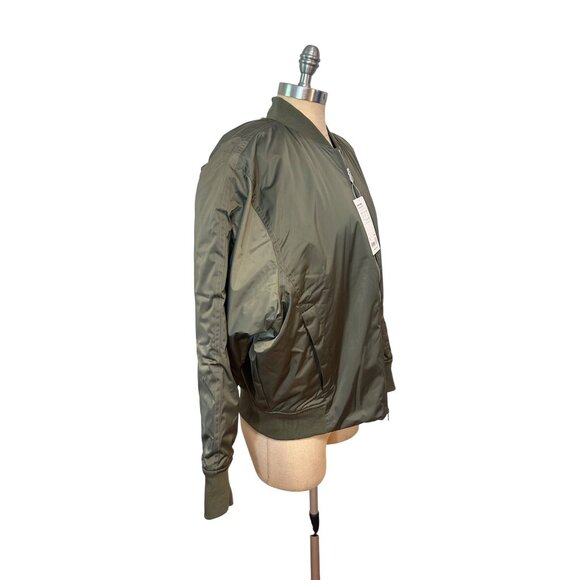 Athleta Sateen Olive Bomber Jacket NWT Large $199 Green - Picture 5 of 8